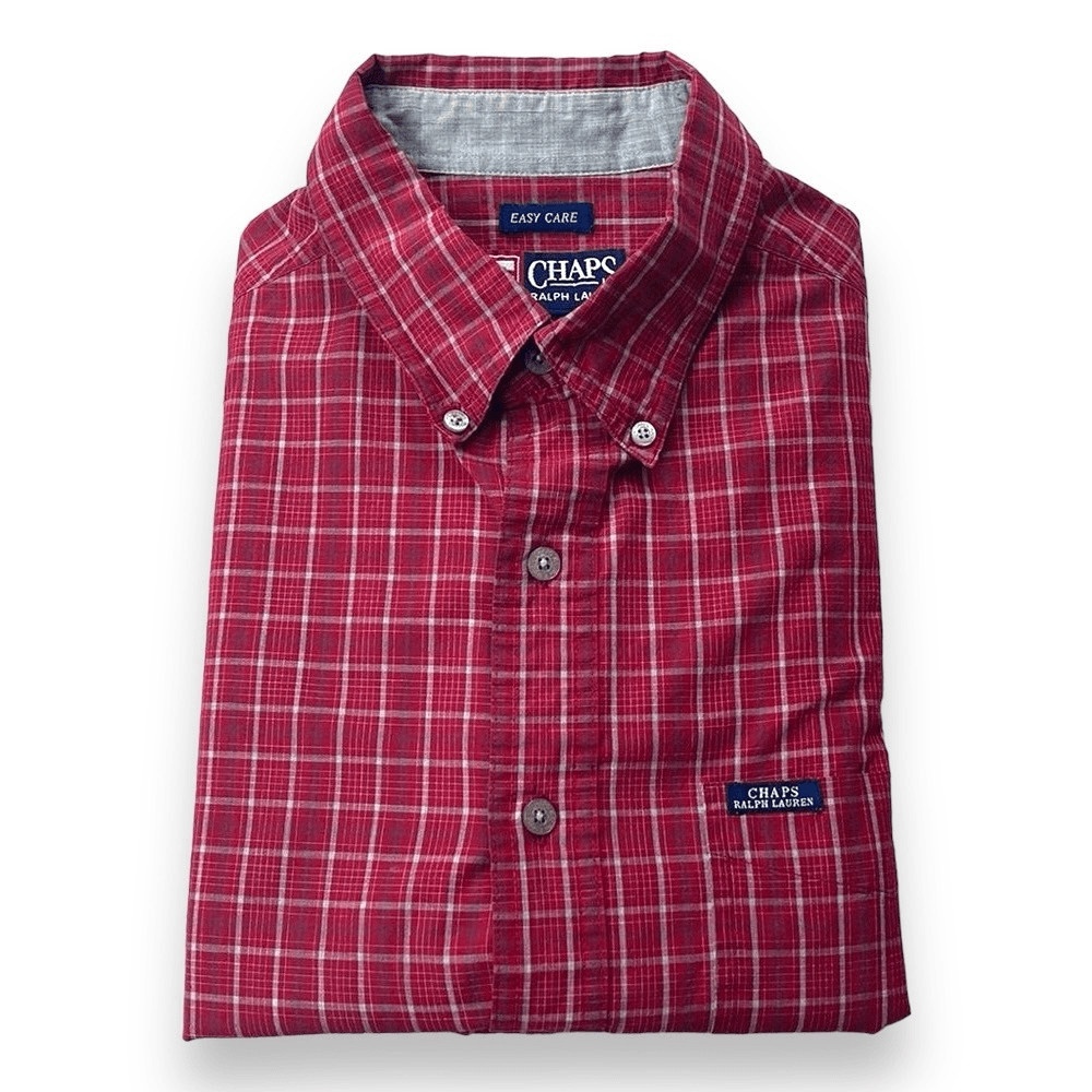 Chaps Ralph Lauren Shirt‎ Mens Medium M Red Plaid Long Sleeve Button Down Shirt